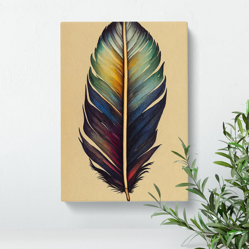 Vivacious Feather - Wall Art, Wrapped Canvas, 50cm H x 35cm W, No Matte