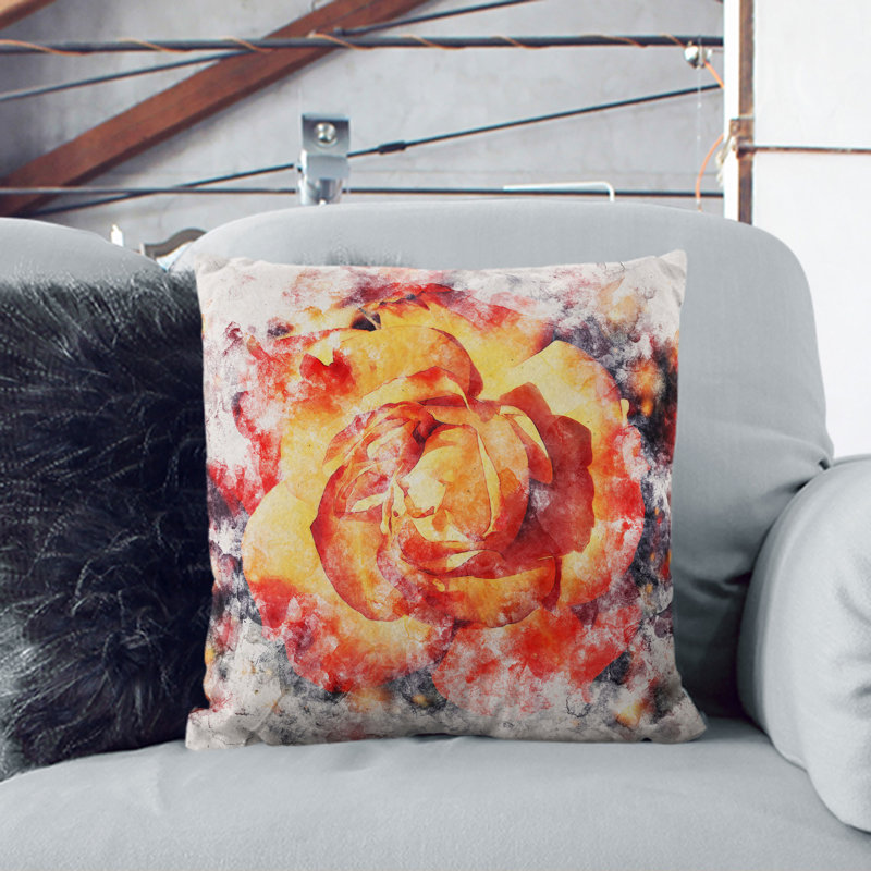 Orange Rose Flower Square Throw Cushion, 40cm H x 40cm W x 15cm D