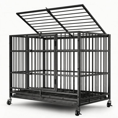 38" Heavy Duty Dog Crates For Small Dogs, Escape Proof, Upgraded 4 Lockable Wheels, Removable Door, Dog Kennel Indoor, Max Load 300lbs, Easy To Clean, Medium Dog Crate For High Anxiety Dogs