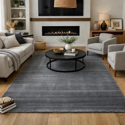 Tapis tissé à la main | Tapis en laine et bambou en soie moderne | Tapis d'intérieur gris anthracite 9 mm