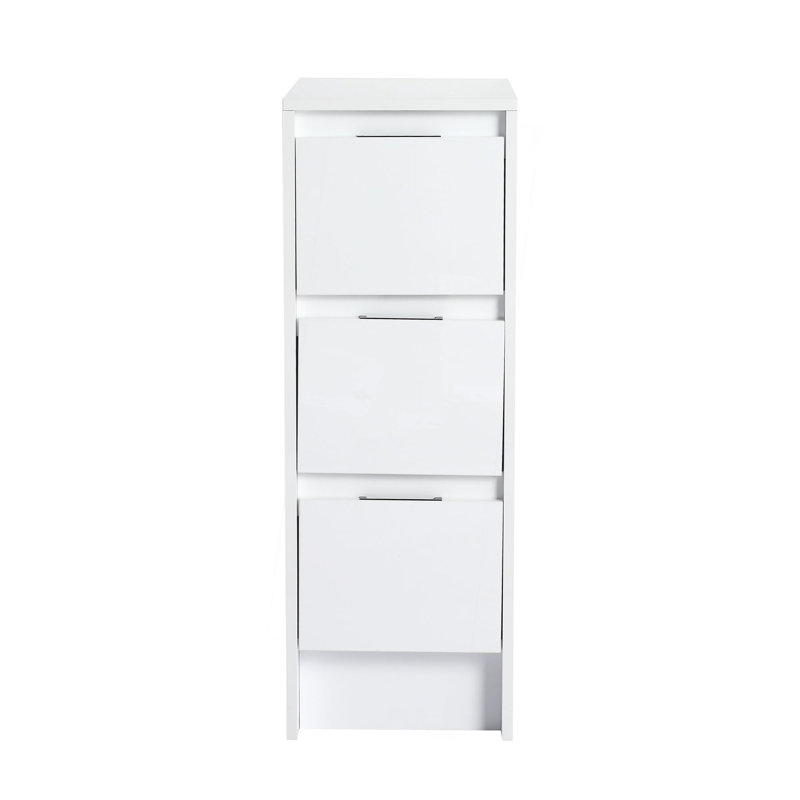 12" Freestanding Bathroom Storage Cabinet, 3-Soft Close Drawer, Glossy White,(KD-Packing), 33.44" H x 17.94" W x 11.81" D
