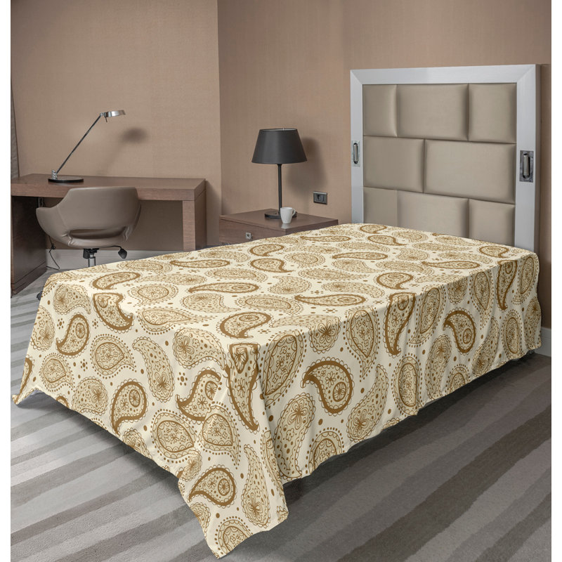 Ambesonne Top Flat Sheet Curving Art, Twin XL Flat Sheet, Cream Paisley