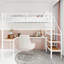 Lit mezzanine simple de taille simple avec bureau intégré en forme de L, construction robuste en fer blanc