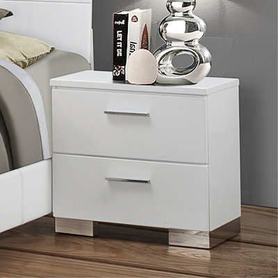 Table de chevet 2 tiroirs au fini blanc ultrabrillant