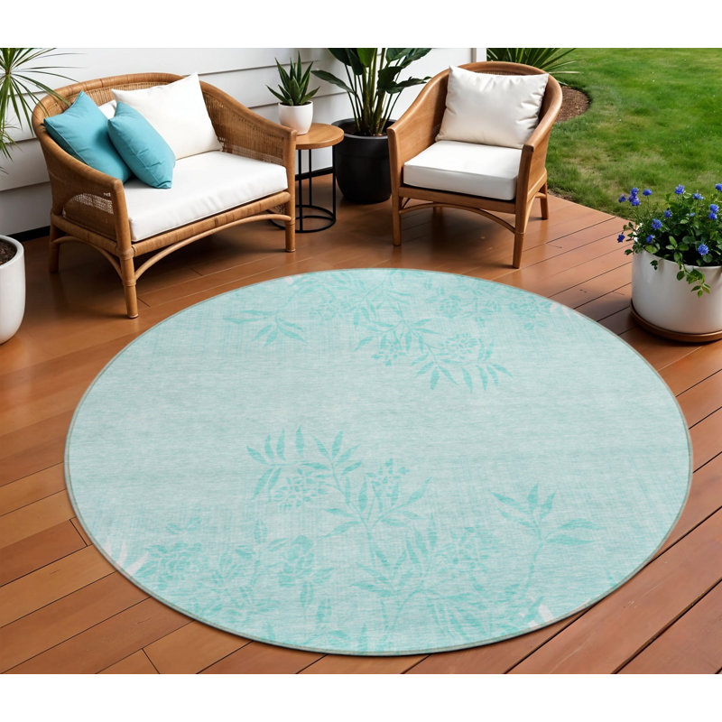 Tapis extérieur lavable floral bleu sarcelle et ivoire 8 pi
