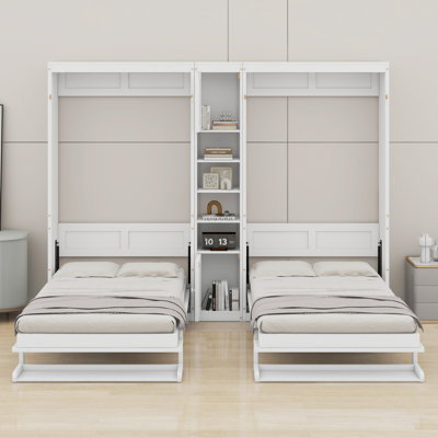 Dual Wall Murphy Beds With Cabinets And Shelves