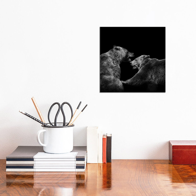Two Bears In Black And White by Lukas Holas - Wrapped Canvas Print, 30.48 cm H x 30.48 cm W
