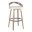 Tabouret de bar pivotant en bois gris clair et similicuir blanc avec repose-pieds rond en métal noir - ensemble de 2