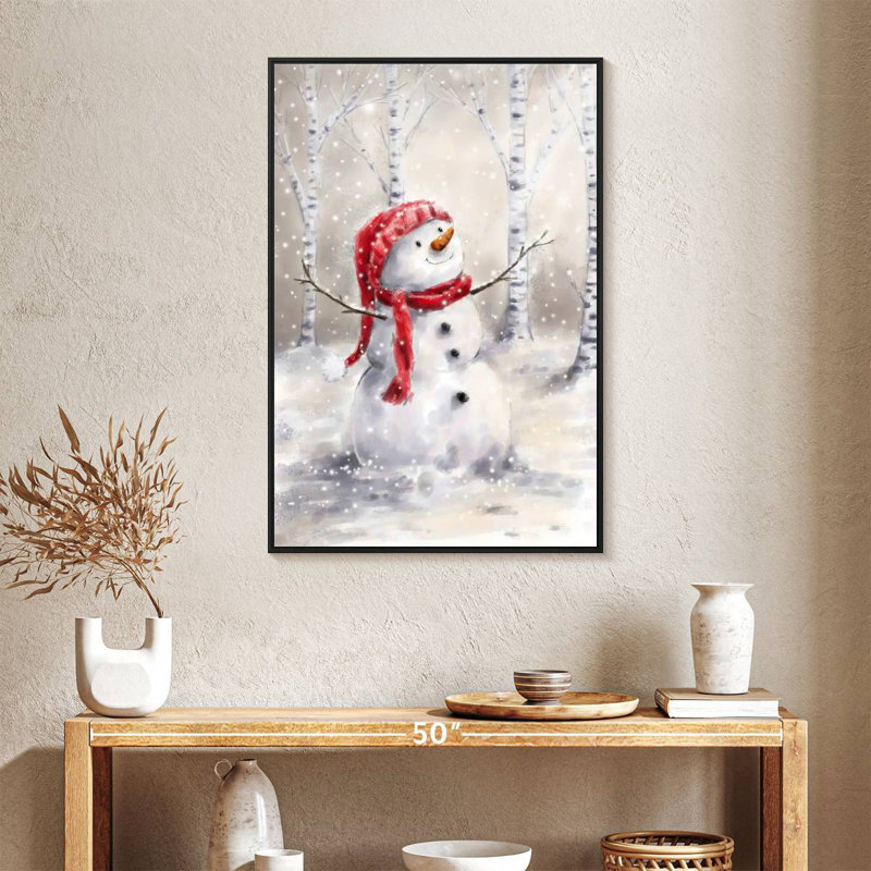 Bonhomme de neige en bois, 25 po x 37 po, Cadre flottant noir