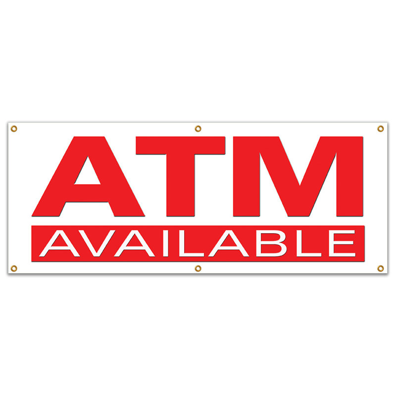 ATM BANNER SIGN Automatic Tell Machine Cash Machine Money Cards Advance Atms, 24" H x 72 x 0.1