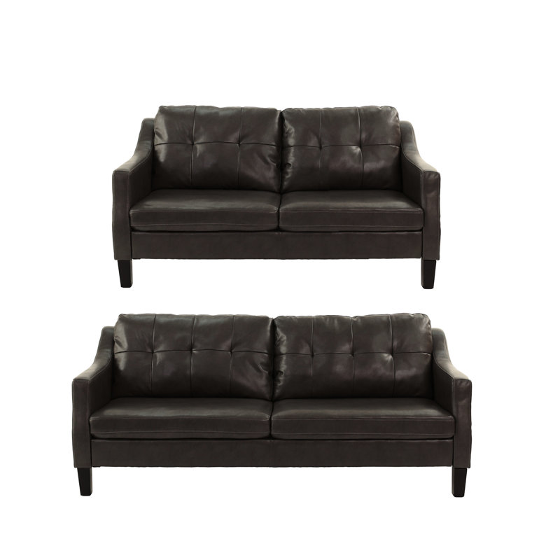 - 2 pièces en cuir artificiel brun foncé, H 55 po x 33 po x 35 po, H 78 po x 33 po x 35 po, avec structure en bois noir (gel) et brun, alignement