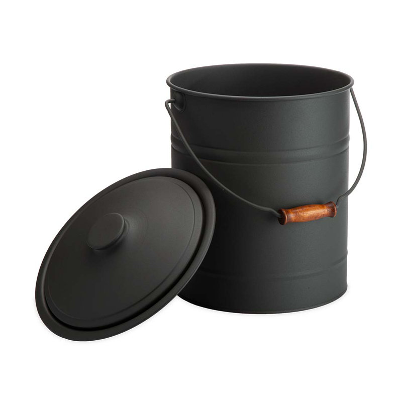 Steel Ash Bucket, Charcoal Black