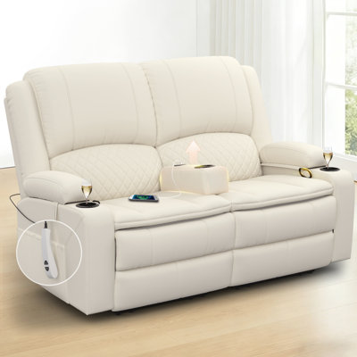 Power Reclining Loveseat Sofa with Removable Armrest and Remote Control, RV Couch Home Theater Seating with Storage & USB Ports,Cup Holder