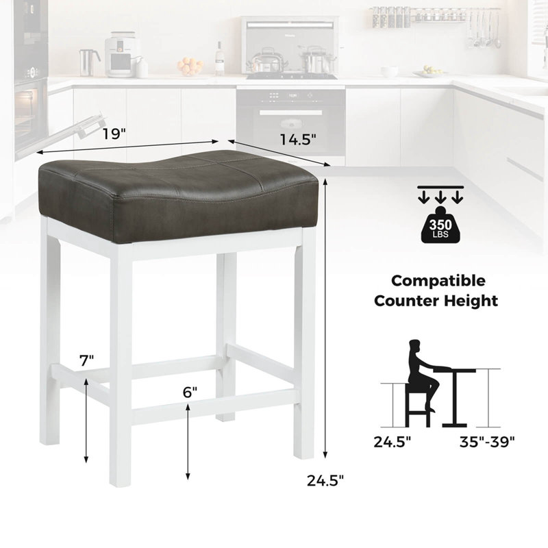 Ebern Designs 24.5" Bar Stool With Solid Rubber Wood Frame Humanized Footrest Kitchen, 4, Dark Gray/White
