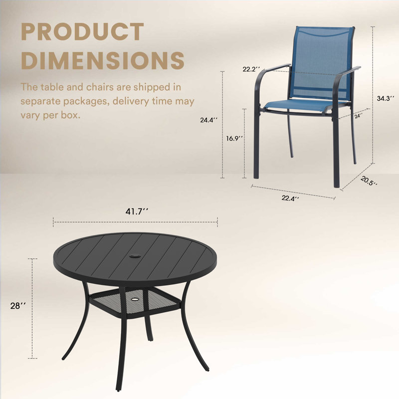 Ensemble repas d'extérieur pour 4 personnes avec chaises empilables, Noir / Bleu