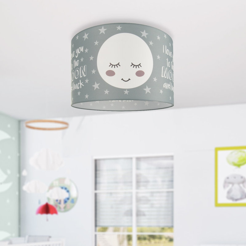 Odling Fabric Flush Ceiling Light, Green/White