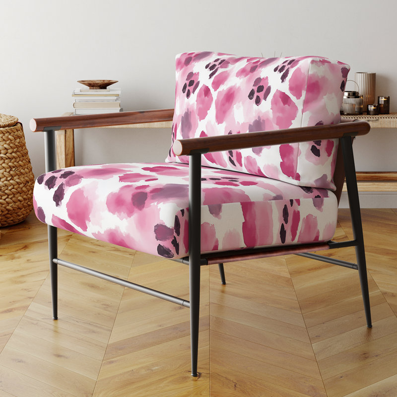 Chaise rembourrée à imprimé animal filles - léopard rose doux, Bras ronds bruns