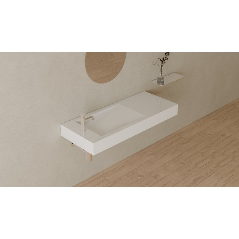 Lavabo de salle de bain mural en résine blanc brillant 47,2 po x 19,6 po Badeloft WT-05-A-G, Glossy White