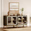 Buffet moderne en verre - texture cuir, pieds en métal, charnières à fermeture en douceur, rangement extra profond pour assiettes de 16 po, buffet de salle à manger