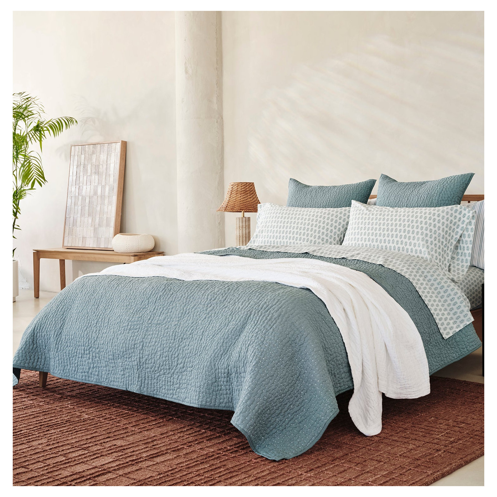 Pebbled Organic Percale Quilt, Twin Quilt, Lagoon