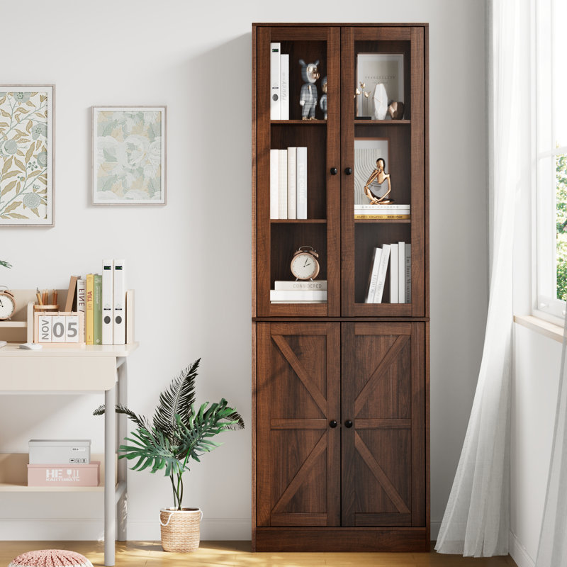 70.9'' H X 23.6'' W Standard Bookcase with Glass Door, Brown