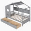 Lit simple en bois avec 2 tiroirs, lit pour enfant avec tablette de rangement, gris-644738589