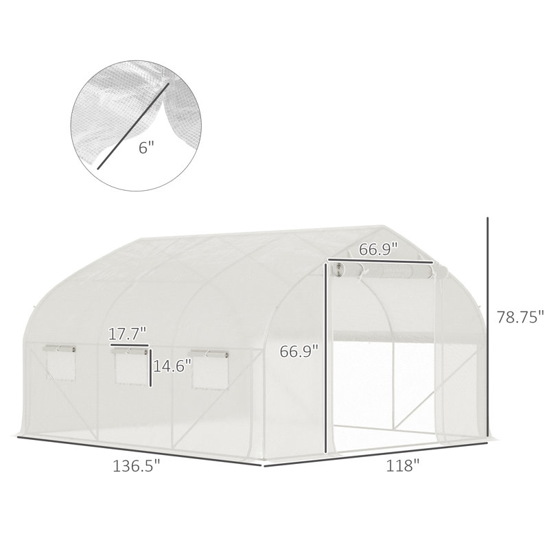 11' W x 10' D Greenhouse, White,  66.9"W x 66.9"H