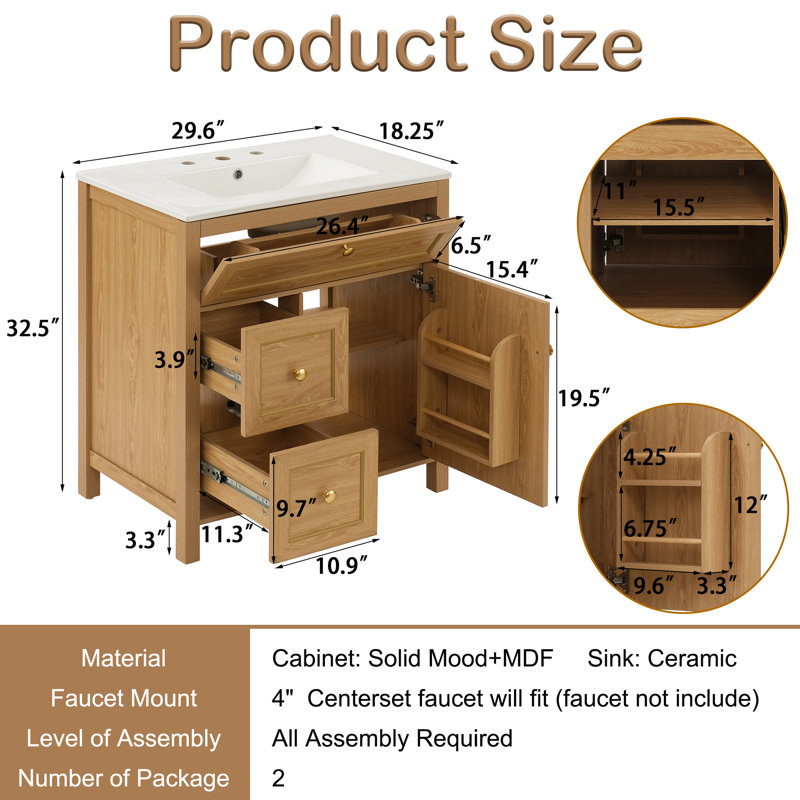 30-Inch Freestanding Bathroom Vanity With Ceramic Sink