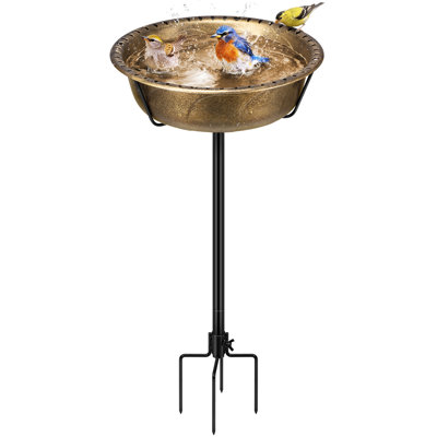 Rieleigh Round Polyresin Bird Bath Bowl with Metal Stake 