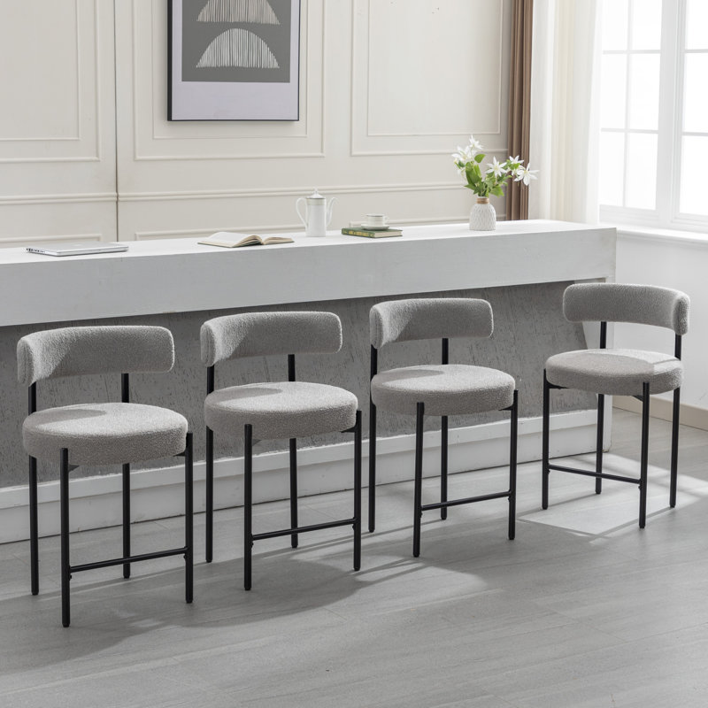 Tabouret de comptoir à dossier bas 24 po Najira, Polyester gris, 4, Noir, noir, noir, noir