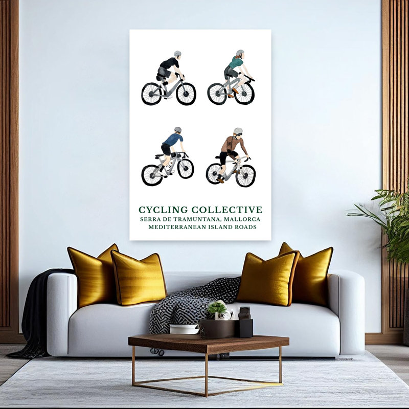 Art mural contemporain aquarelle à vélo, 60" H x 40" W