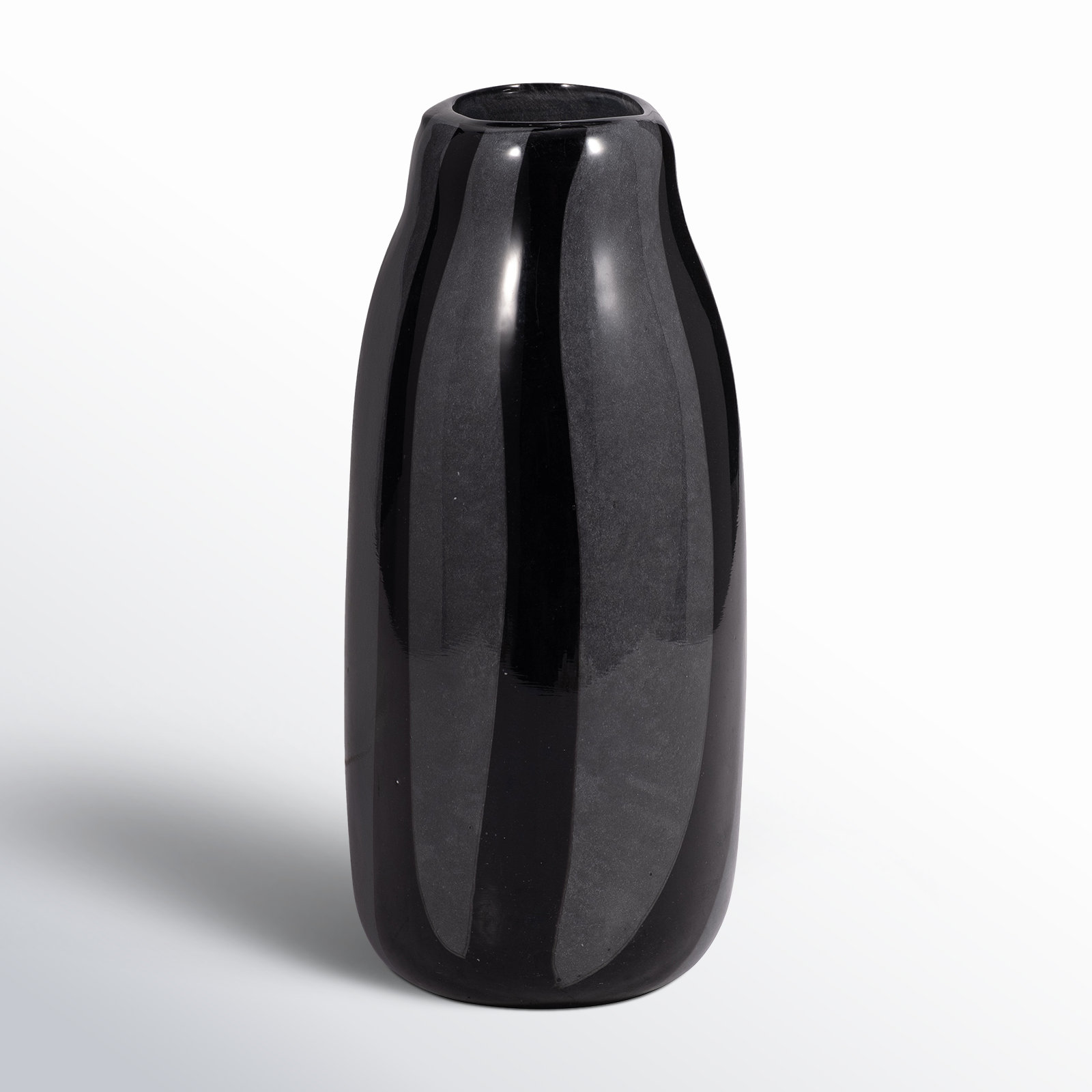 Mele Modern Striped Glass Vase, Black, 10" H x 6" W x 5" D