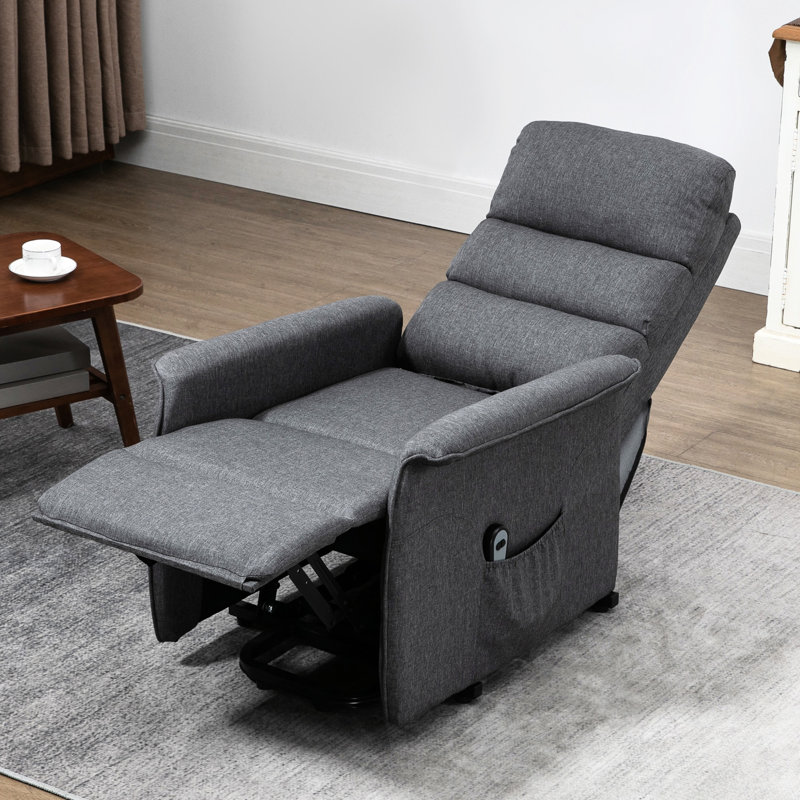 Fauteuil inclinable électrique électrique pour personnes âgées - Tissu gris avec télécommande et poches latérales