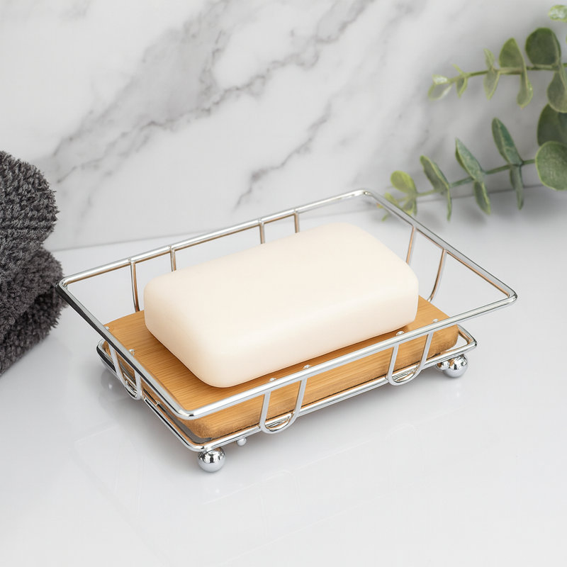 Porte-savon de salle de bain, Brun / Argenté