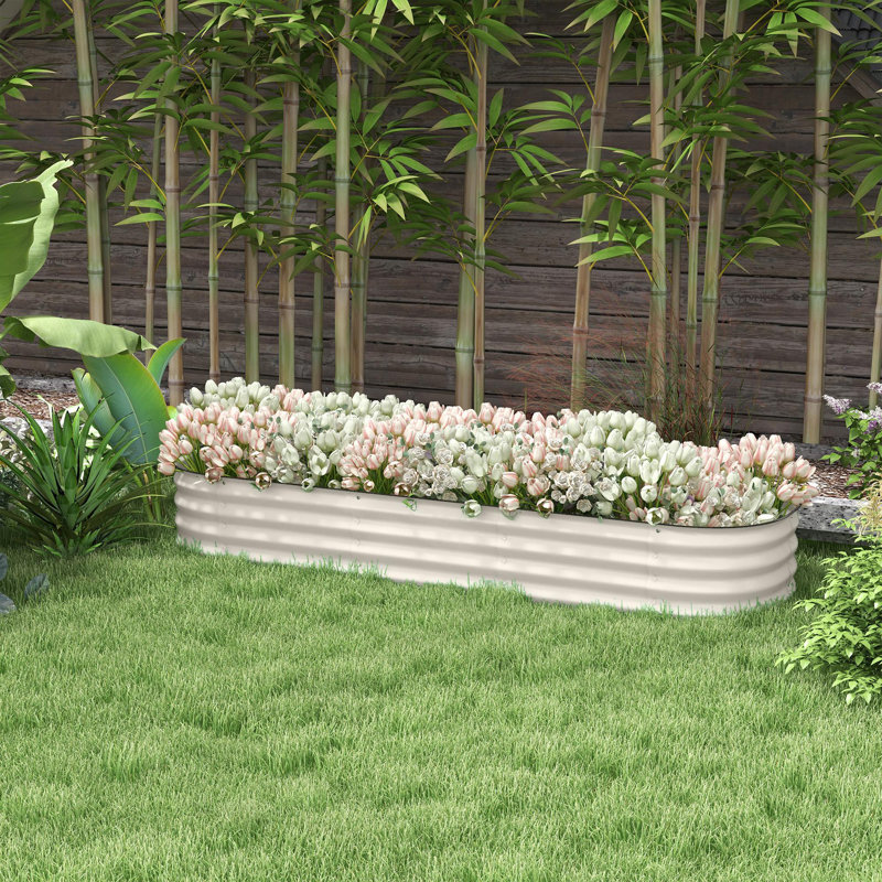 Outdoor metal raised planting box with safety edge, White, 11.8" H x 76.8" W x 24.5" D