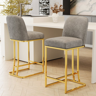 360° Swivel Bar Chairs (2), Grey+gold Classy Adornment, Comfortable Seating, Frame, For Bars, Restaurants, Kitchen Counters, Offices, Space Efficient