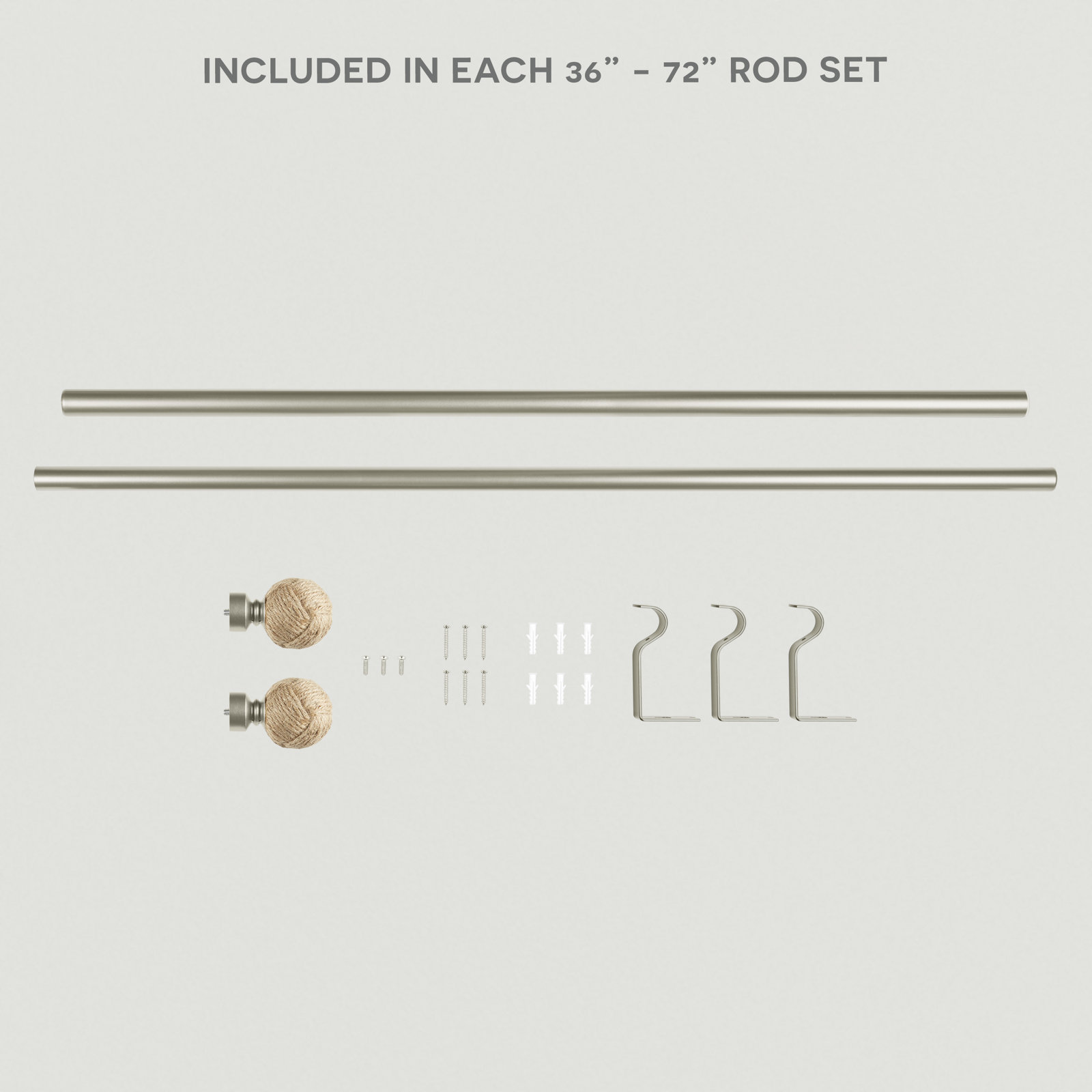 Tricia Rope Knot Curtain Rod Set, 36" - 72", Silver