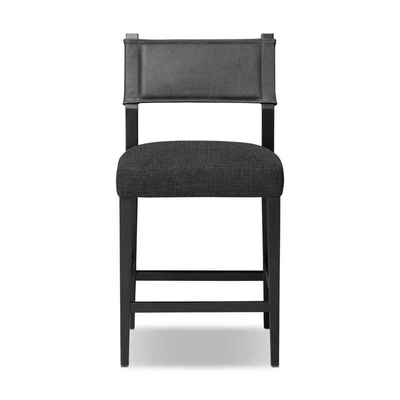 Lorretta Solid Wood Upholstered Low Back Stool, Counter Stool (25.98" Seat Height), Black Ash