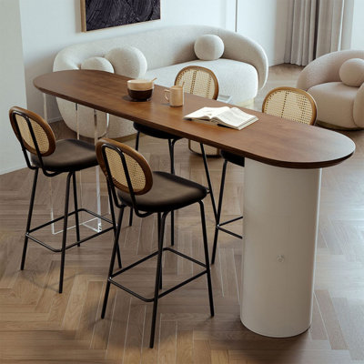 Ensemble de tables de bar 4 personnes brun clair + bois massif blanc + acier au carbone + acrylique
