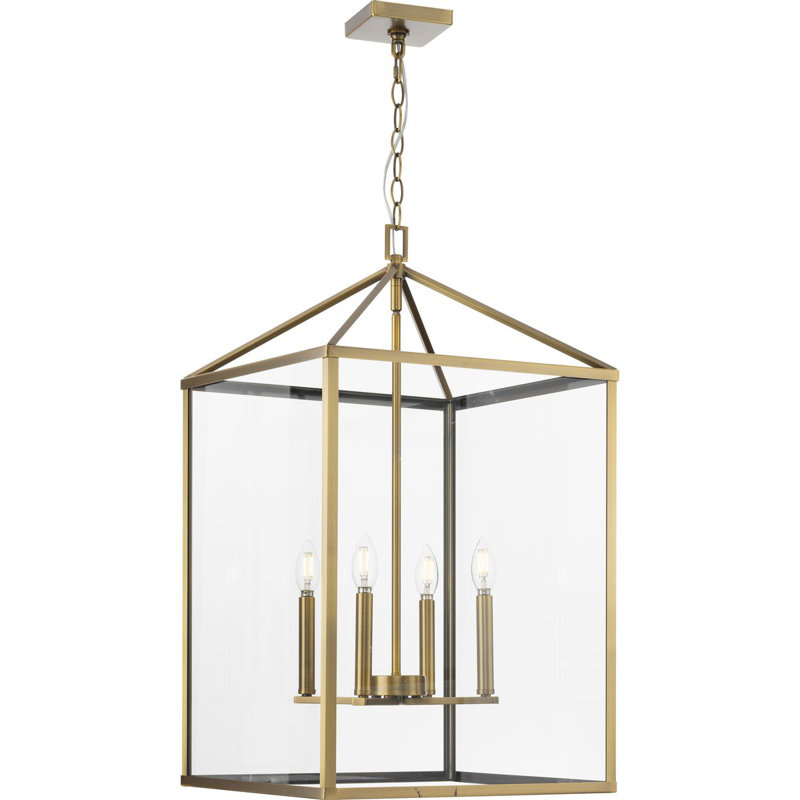 Hillcrest 4 - Light Dimmable Square / Rectangle Chandelier, 29.75" H x 17" W x 17" D, Vintage Brass