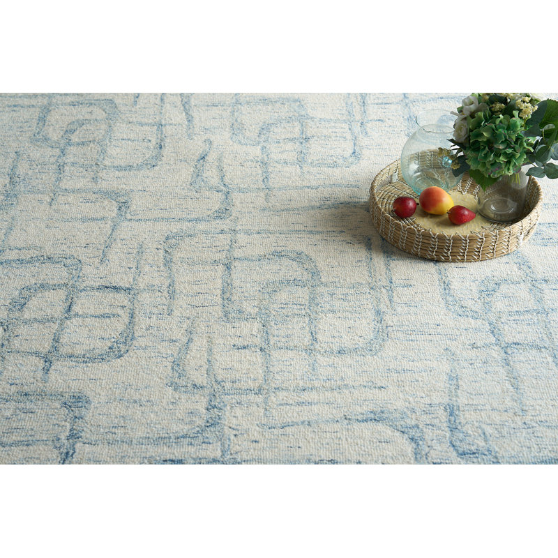 Wool Abstract Area Rug in Light Blue, Rectangle 9' x 12'