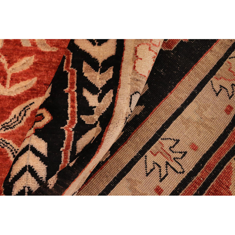 Tapis rouge / noir / beige en laine noué à la main à motif oriental 10 pi 5 po x 13 pi 8 po Otavia
