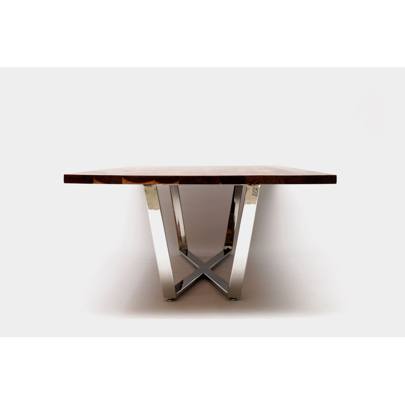 Gax Walnut Wood Dining Table, 36" W x 120" L, Polished Stainless Steel