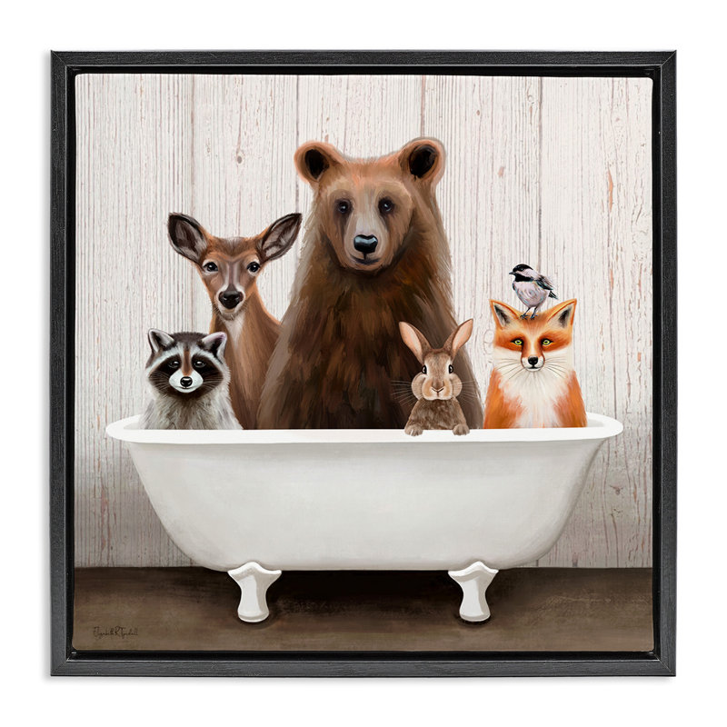 Baignoire antique Woodland Creatures, Cadre flottant noir de jais, H 25 po x l 25 po