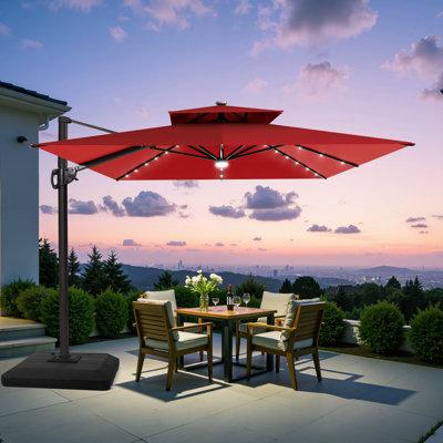  Parasol en porte-à-faux de patio 11 pi x 9 pi à DEL avec base lestée