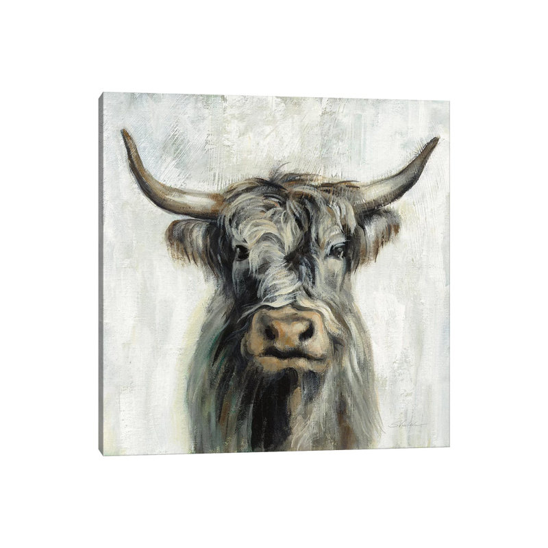 «Highland Cow» par Silvia Vassileva - reproduction d'art, H 12 po x l 12 po x P 1,5 po, Toile tendue, Pas de tapis