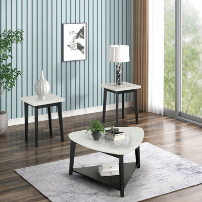 Contemporary Style Triangle Coffee Table Bottom Storage Space Marble Top Primary Living Room