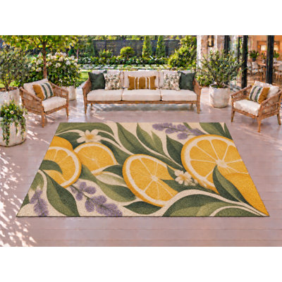 Tapis d'extérieur 5 pi x 7 pi 5 po x 7 pi à motif floral en PVC robuste et imperméable, tapis de patio robuste, tapis d'extérieur à séchage rapide pour le porche et le balcon.