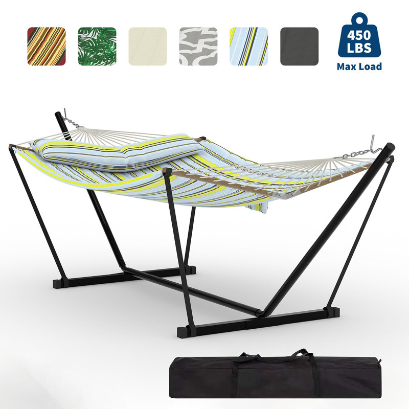 Hamac robuste pour 2 personnes avec support Capacité de 450 lb avec hamac pour l'extérieur avec coussin et sac de transport