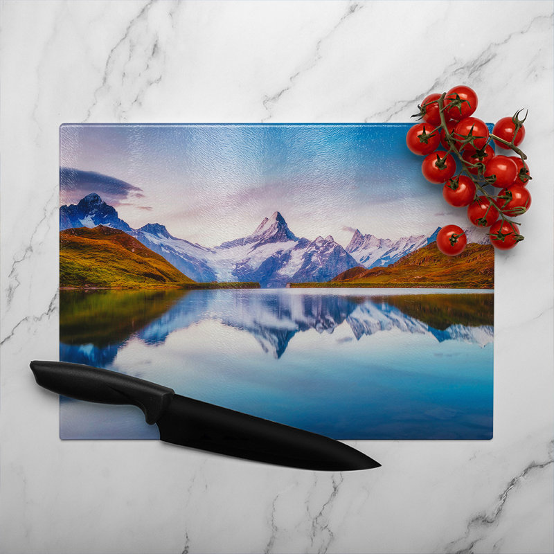 Panoramic view of the Mt. Schreckhorn and Wetterhorn Designer Glass Chopping Board, 40cm L x 28cm W